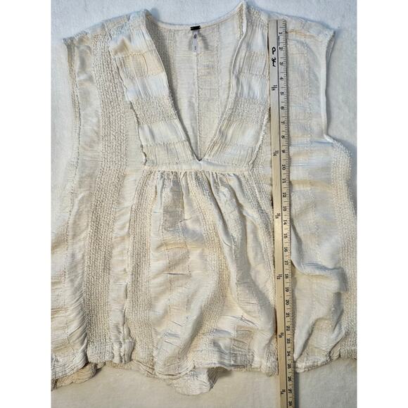 Free People Ivory Cream V Neck Top Sleeveless Cotton Tank Blouse Boho Woven M - Picture 7 of 9